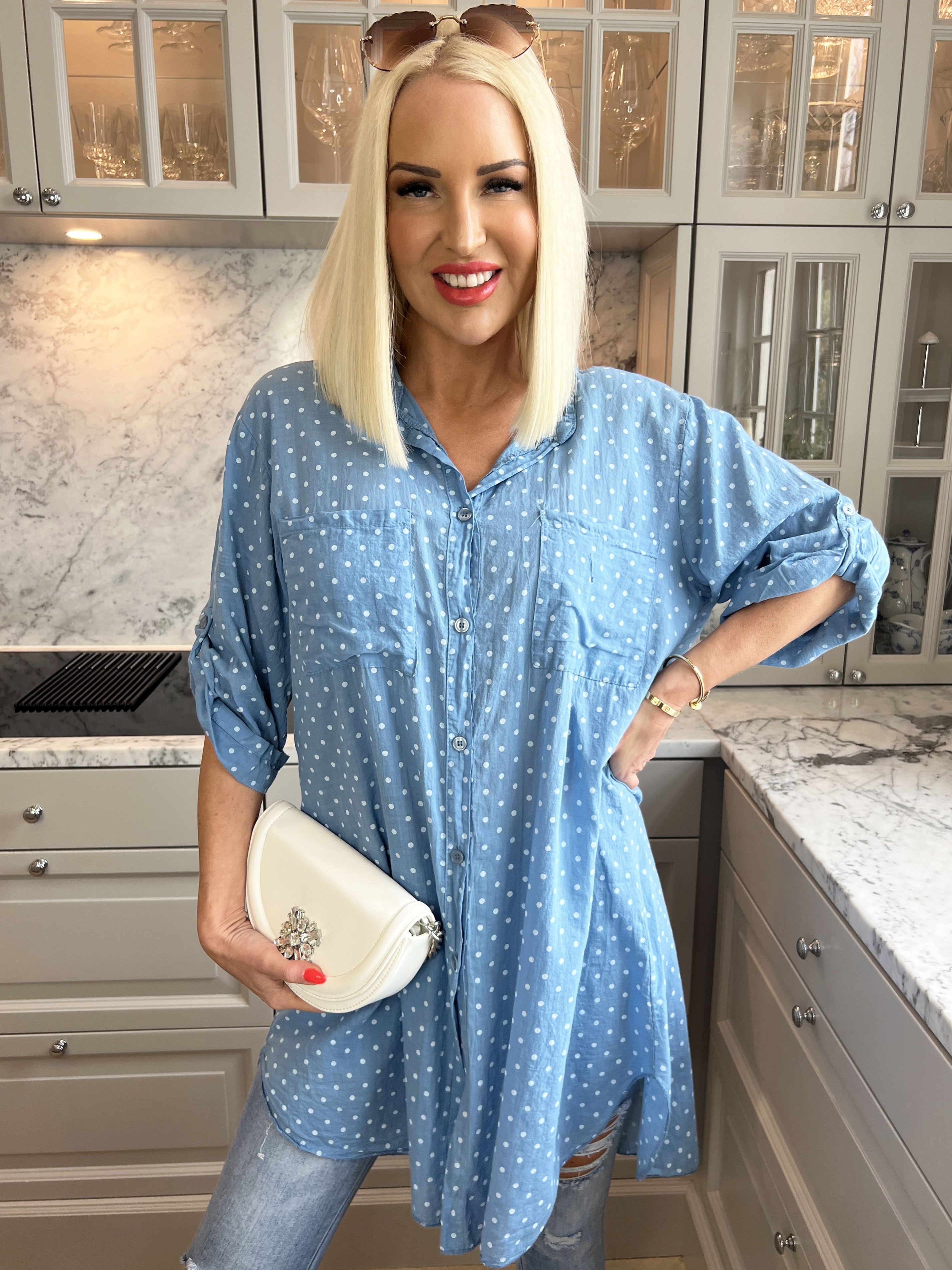 Linda - Skjorta i bomull med små prickar